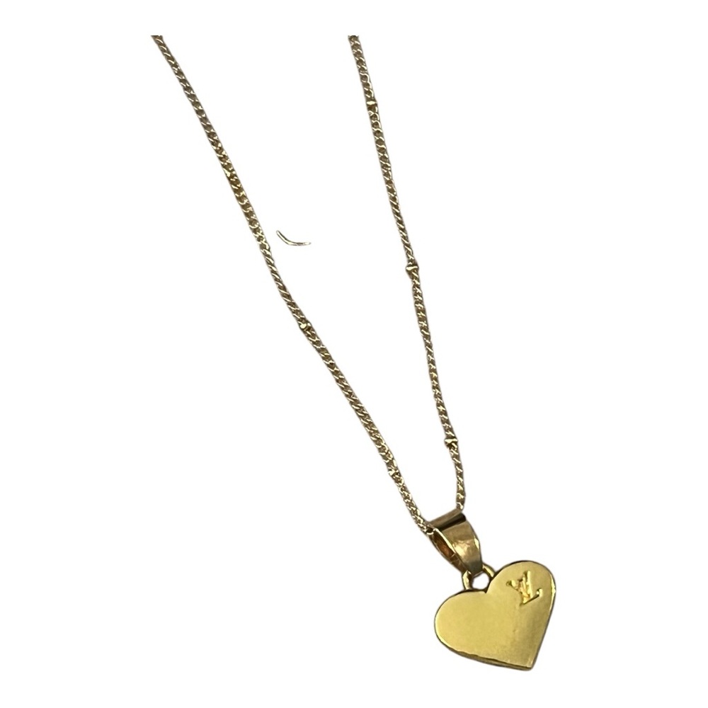 Upcycled Louis Vuitton logo double sided heart zip charm on a Gold neckl… - Picture 4 of 7